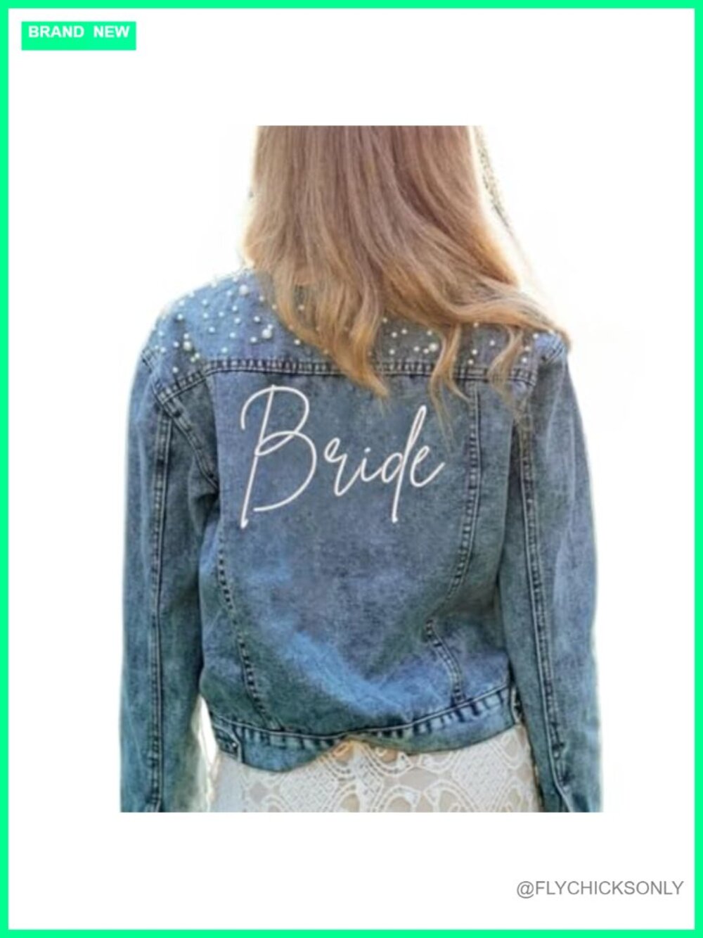 Bride Pearl Embroidered Denim Jacket L Large Wedding Bridal